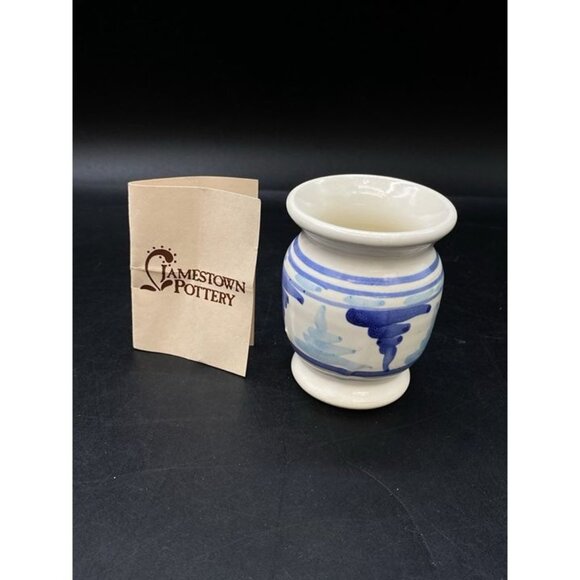 Jamestown Pottery Pot Signed Blue Grey Vase Candle Votive Holder - Picture 1 of 12